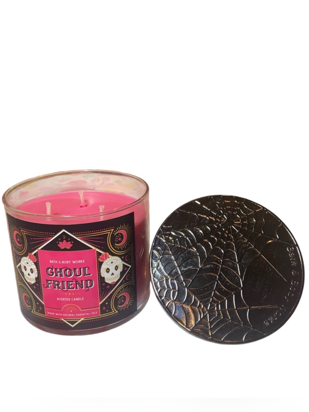 Bath & Body Works Ghoul Friend Pink 3-Wick Scented Candle with Spiderweb Lid